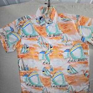Rima SXM Shirt Mens Large Sailboat Print Caribbean Tropical Button Up